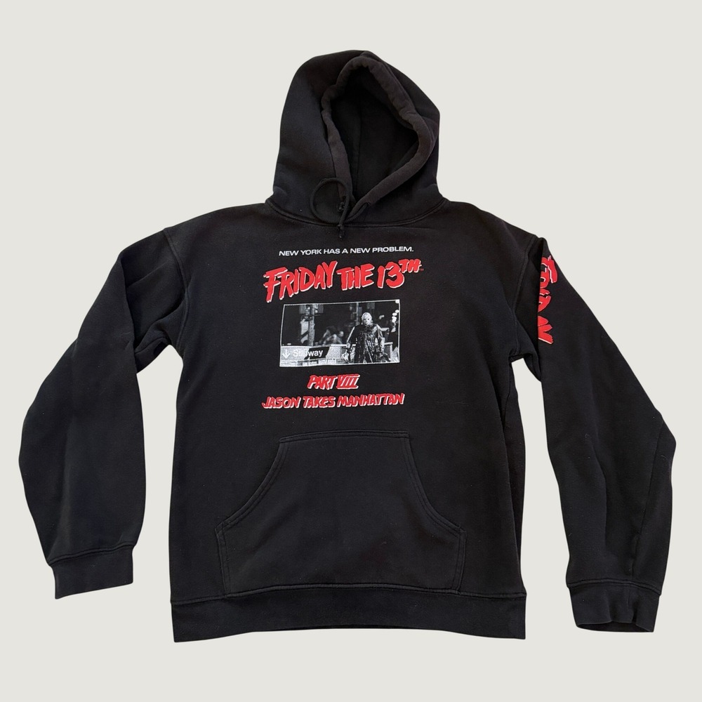 Friday The 13th Youth Boys Hoodie Black Jason Takes Manhattan Graphic Size S